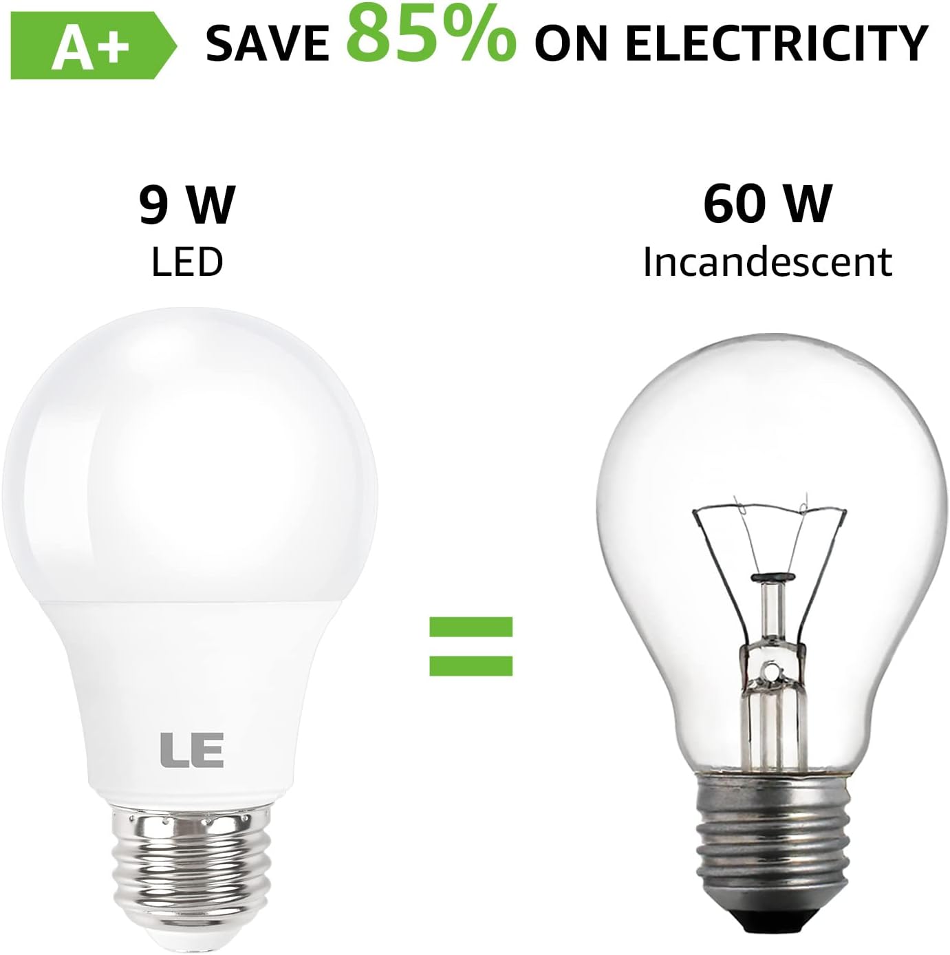LE LED Light Bulbs 60 Watt Equivalent, 9W 800 Lumens Non-Dimmable, Daylight White 5000K, A19 E26 Standard Medium Base, 10000 Hour Lifetime 5 Count (Pack of 1)