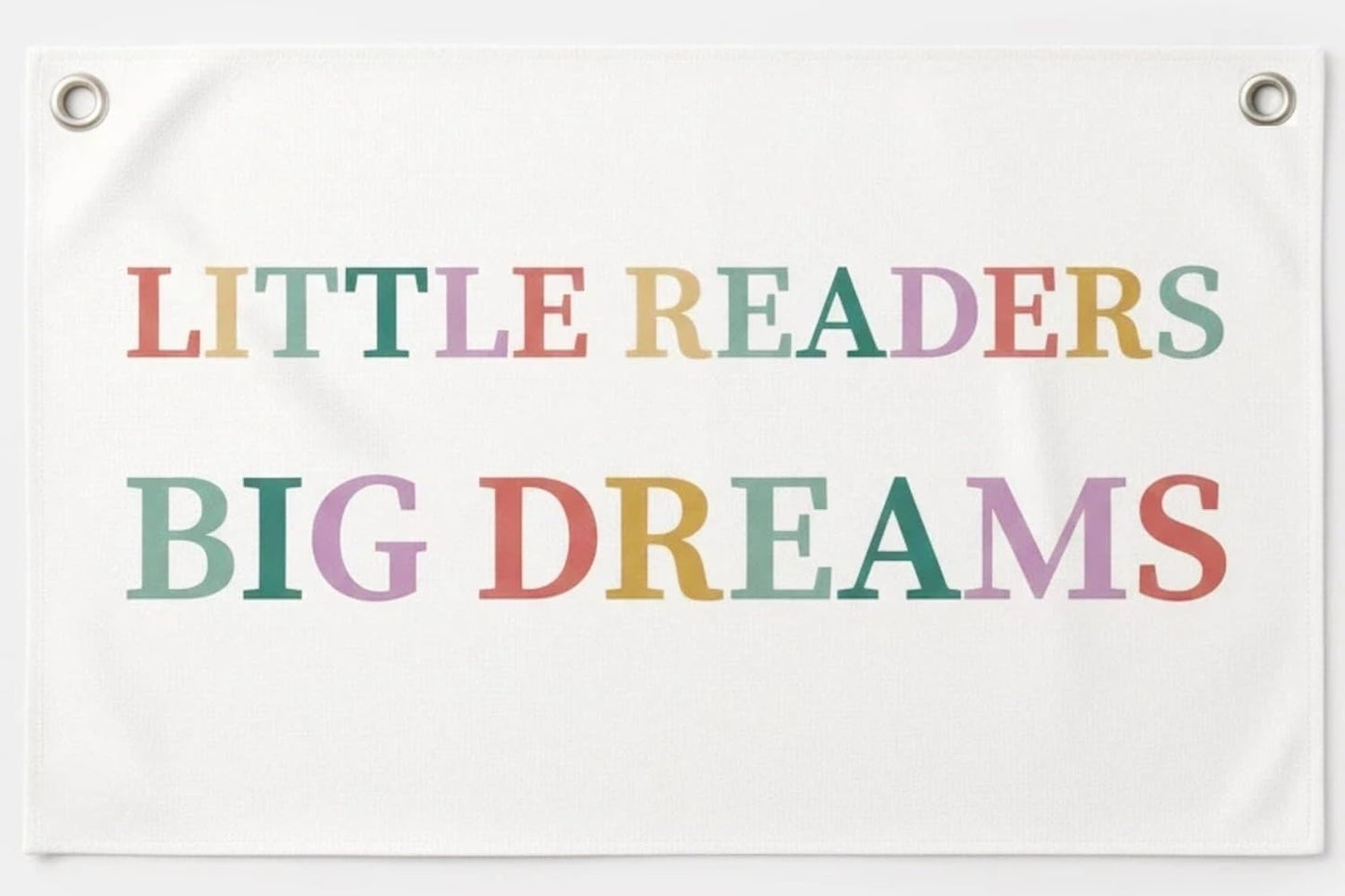 Canvas Wall Hanging Banner Flag (30"L x 20"W), "LITTLE READERS BIG DREAMS" Inspirational Quote Wall Art, Boho Minimalist Fabric Sign with Metal Grommets for Library, Classroom, Kids Room & Nursery