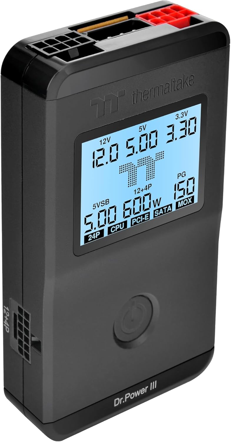Thermaltake Dr. Power III ATX Power Supply Tester/Support up to ATX12V v3.1 with PCIe 12+4pin Connector/Voltage Output for +12V, +5V, +3.3V, and +5Vsb, AC-069-OO1NAN-A1