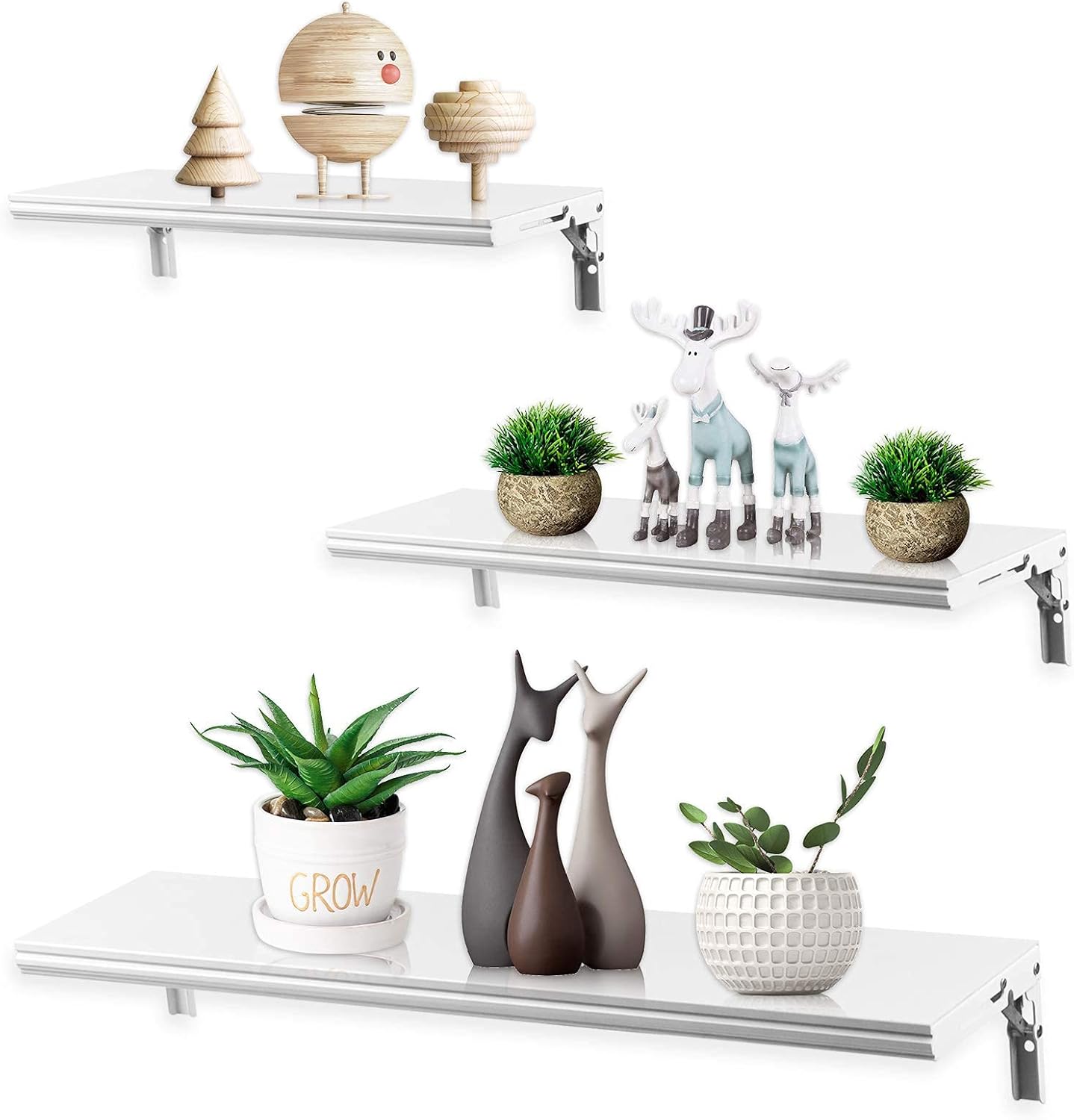 evron Floating Shelves Wall Mounted Set, Water Proof Wall Shelves for Living Room, Dining Room, Bedroom, Kitchen, Office and Greenhouse (Silver Grey Set of 3)