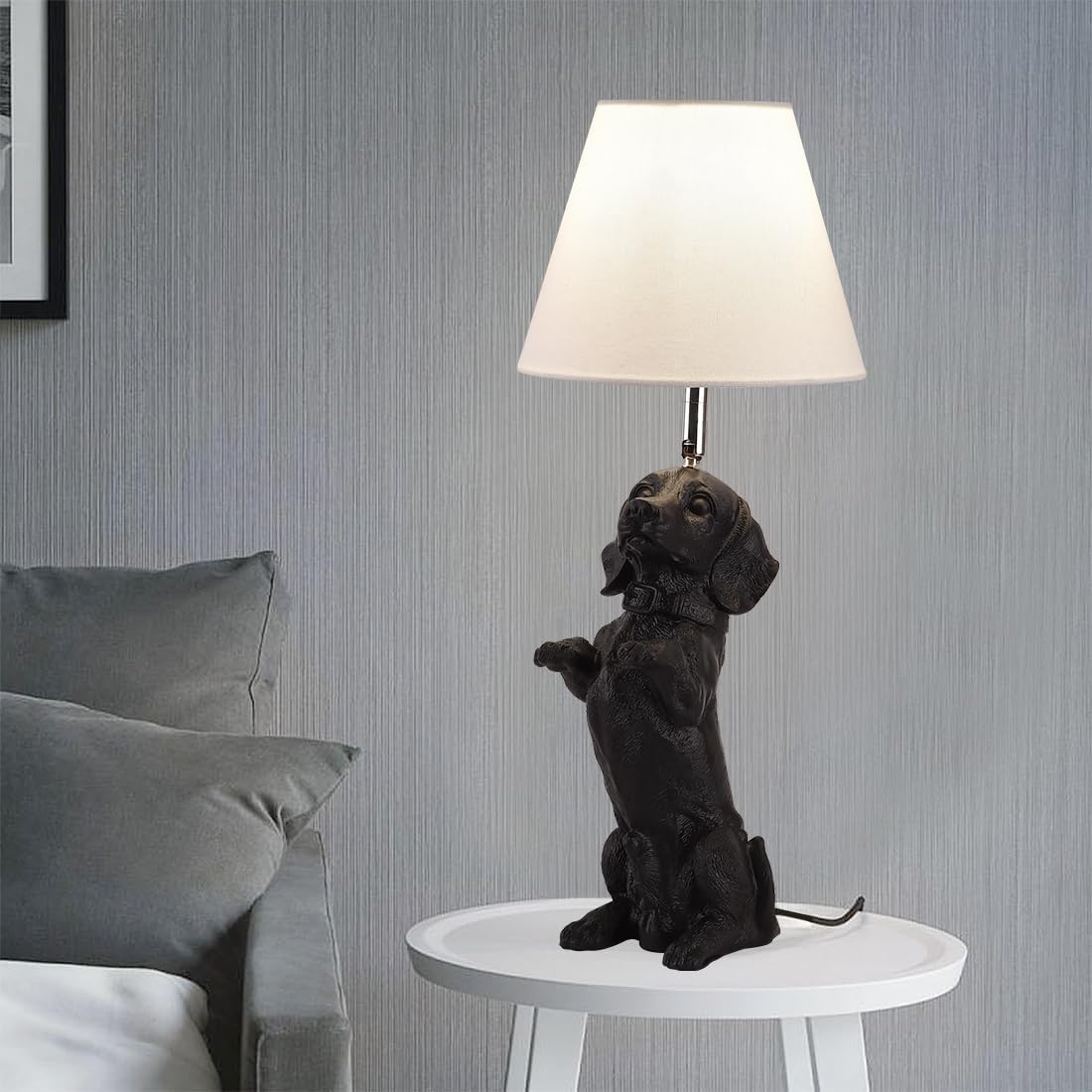 Black Dachshund Dog Table Lamp Creative Puppy Resin Desk Lamp Farmhouse Dachshund Pet Animals Nightstand Lamp for Bedroom Living Room Children’s Room Office Cafe