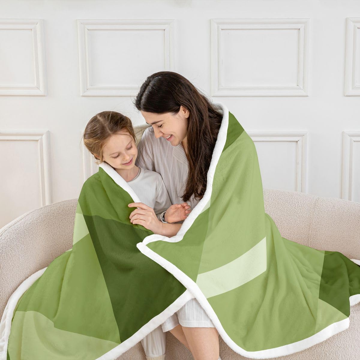 Feelyou Geometric Abstract Throw Blanket Green White Soft Fleece Sherpa Cozy Fuzzy Plush Warm Modern Art Fuzzy Plush Throw Luxury Baby 30"x40" for Bed Couch Living Room