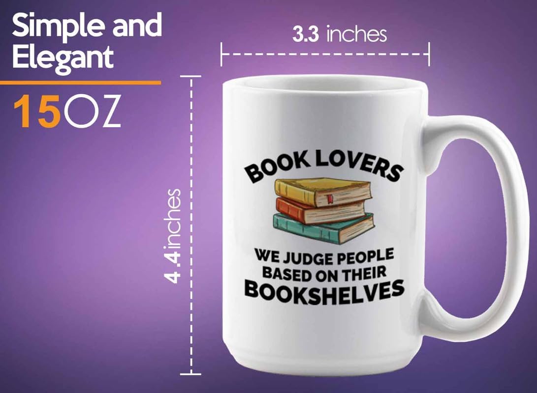 Book Lover Coffee Mug 15oz White - We judge people - Gift For Poets Bookish People Bibliophile Librarian Book Club Reader