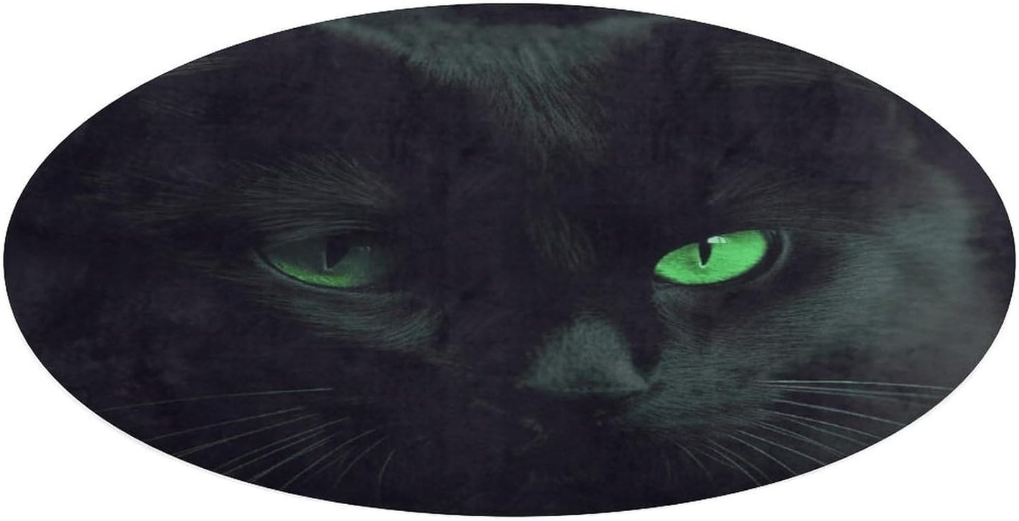 Black Cat Green Eyes Circle Rug Retro Luxury Coral Velvet Floor Mat Non Slip Soft Indoor Floor Carpet Comfy Thickened Area Rugs Modern Aesthetic Minimalist Carpets for Home Decor