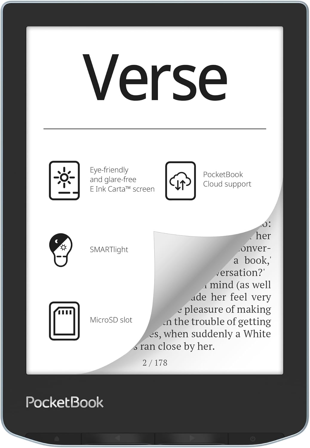 PocketBook Verse E-Reader | Eye-Friendly 6'' E-Ink Carta™ HD Touchscreen | Adjustable SMARTlight | Up to 1 Month of Battery Life | WiFi & Memory Card Slot | E-Book Reader in Bright Blue