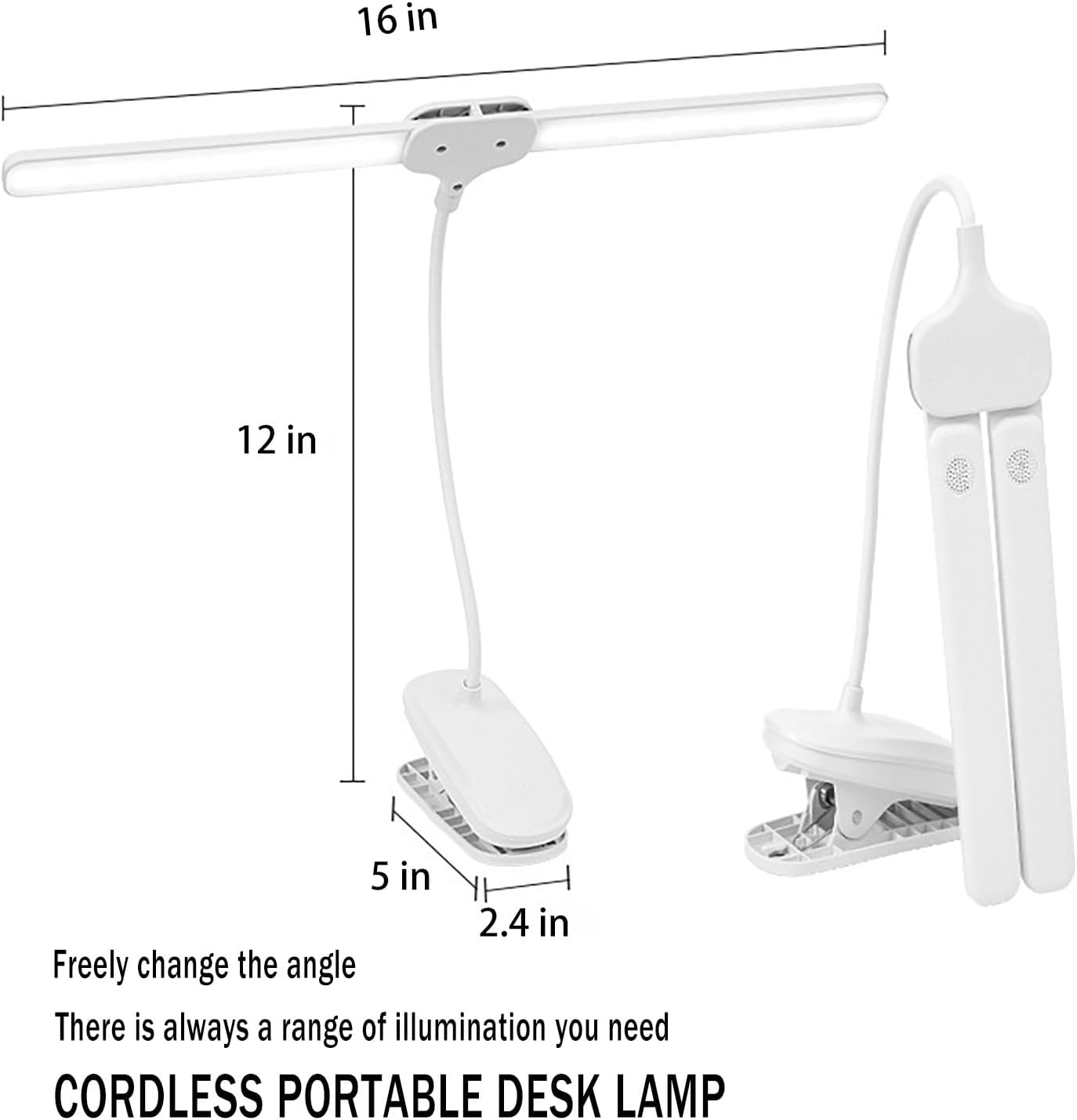 Dual Head LED Desk Lamp with Clamp, Eye-Caring Clip on Lights for Home Office, 4000mAh Rechargeable Battery Operated Table Lamps,3 Lighting Modes & Brightness Dimmer Light for Students (4000)