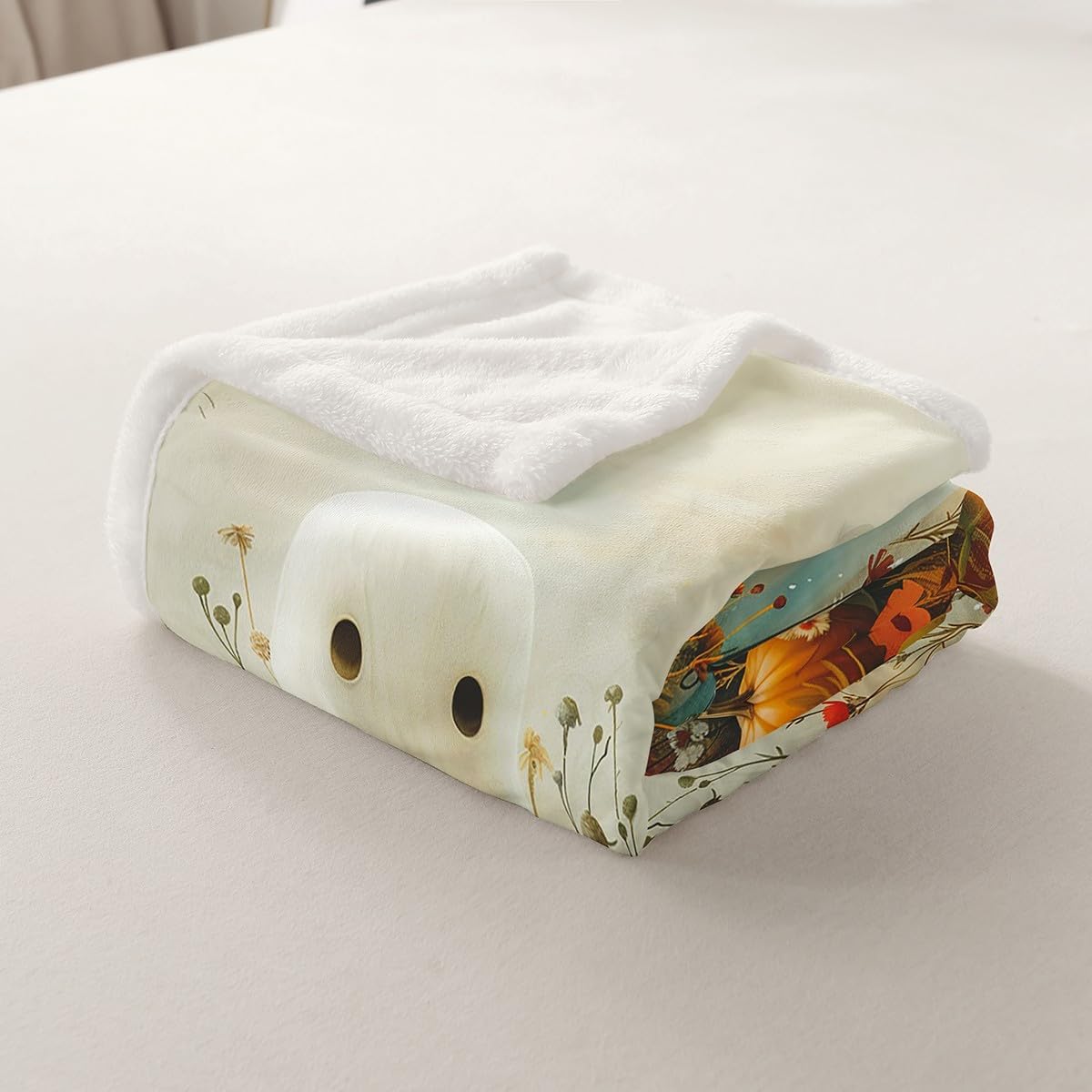 Manfei Reading Ghost Throw Blanket Autumn Pumpkins Flower Fleece Blanket Cute Halloween Theme Cozy Throws for Bed Couch Sofa,Kids Boys Girls Room Decor,Soft and Breathable(60 x 80 Inches)