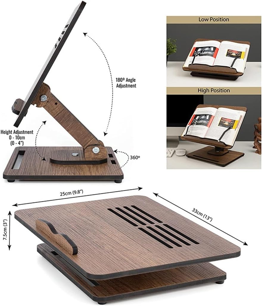Wooden Bookshelf Desktop Recipe Music Reading Rack Adjustable Laptop Stand