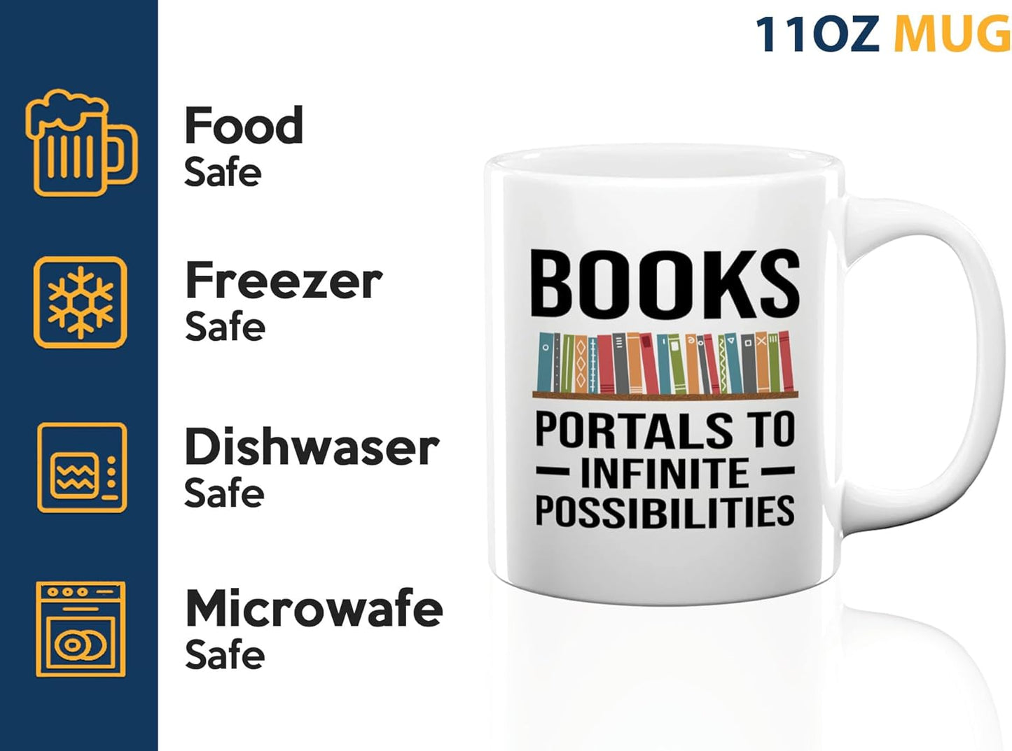 Book Lover Coffee Mug 11oz White -Infinite Possibilities - Gift For Poets Bookish People Bibliophile Librarian Book Club Reader