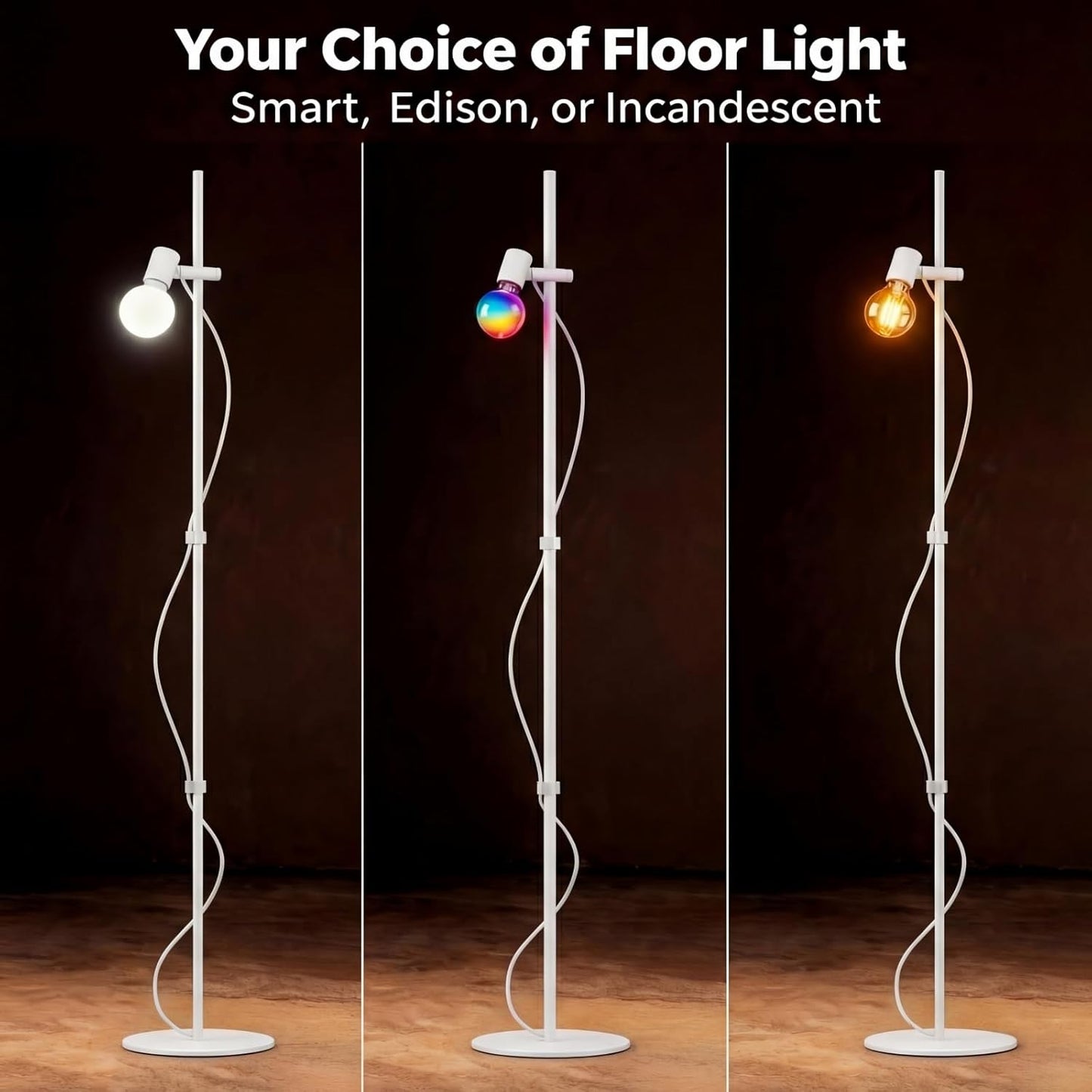 Smart Floor Lamp, LED Bulb Corner Lamp 270° Swivel Head Works with Alexa Google Home, Floor Lamps with Music Sync, 16 Million DIY Colors, Color Changing Standing Lamp for Bedroom Living Room, White