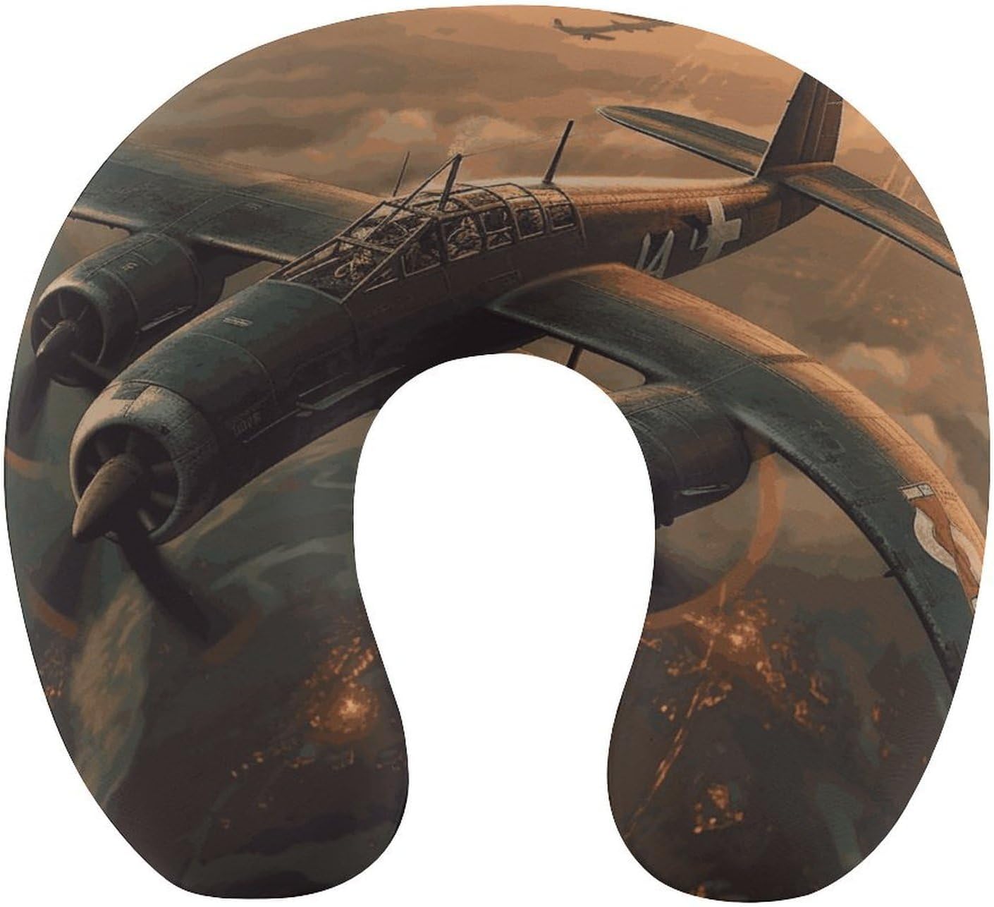 World War Aircraft Neck Pillow Memory Foam U Shaped Pillows Portable Pillows for Shoulder Travel Head Support Pillow with Concealed Zipper for Airplane Car Home Office