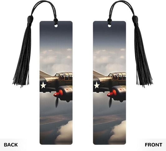 World War 2 Aircraft Airplane Bookmarks Gifts, Wood Bookmark for Women Men Handmade Book Mark for Book Lovers, Wood Tags Reading Page Markers Rectangle Shape Ornaments with Tassels