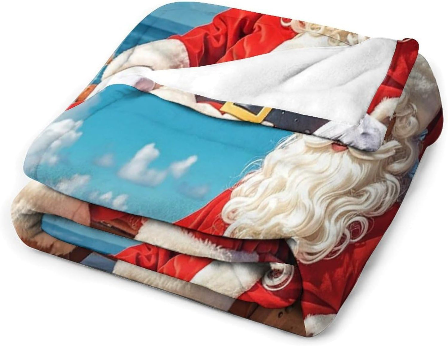 Santa Claus At Beach Blanket Super Soft Lightweight Throw Blanket Cute Cozy Warm Bed Blanket Decorative Fuzzy Blanket All-Season Home Decor Gift for Sofa Couch Living Room 50"*60"（130 * 150cm）