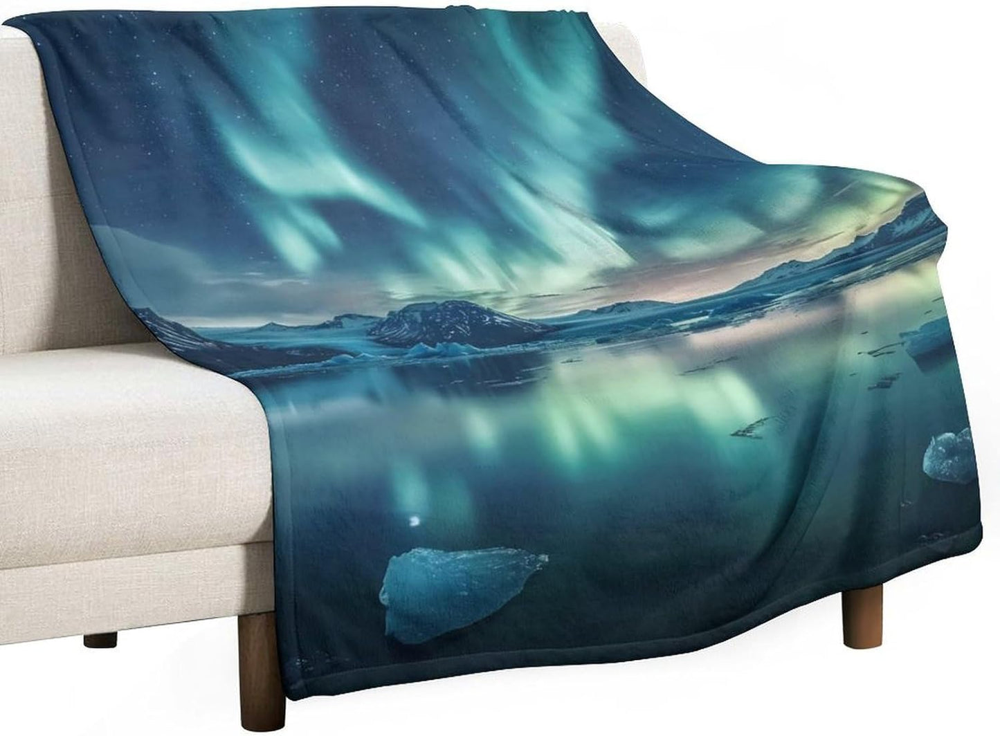 Iceland Northern Lights Throw Blanket for Couch Bed Plush Cozy Fuzzy Flannel Blanket for All Season 55"x70"
