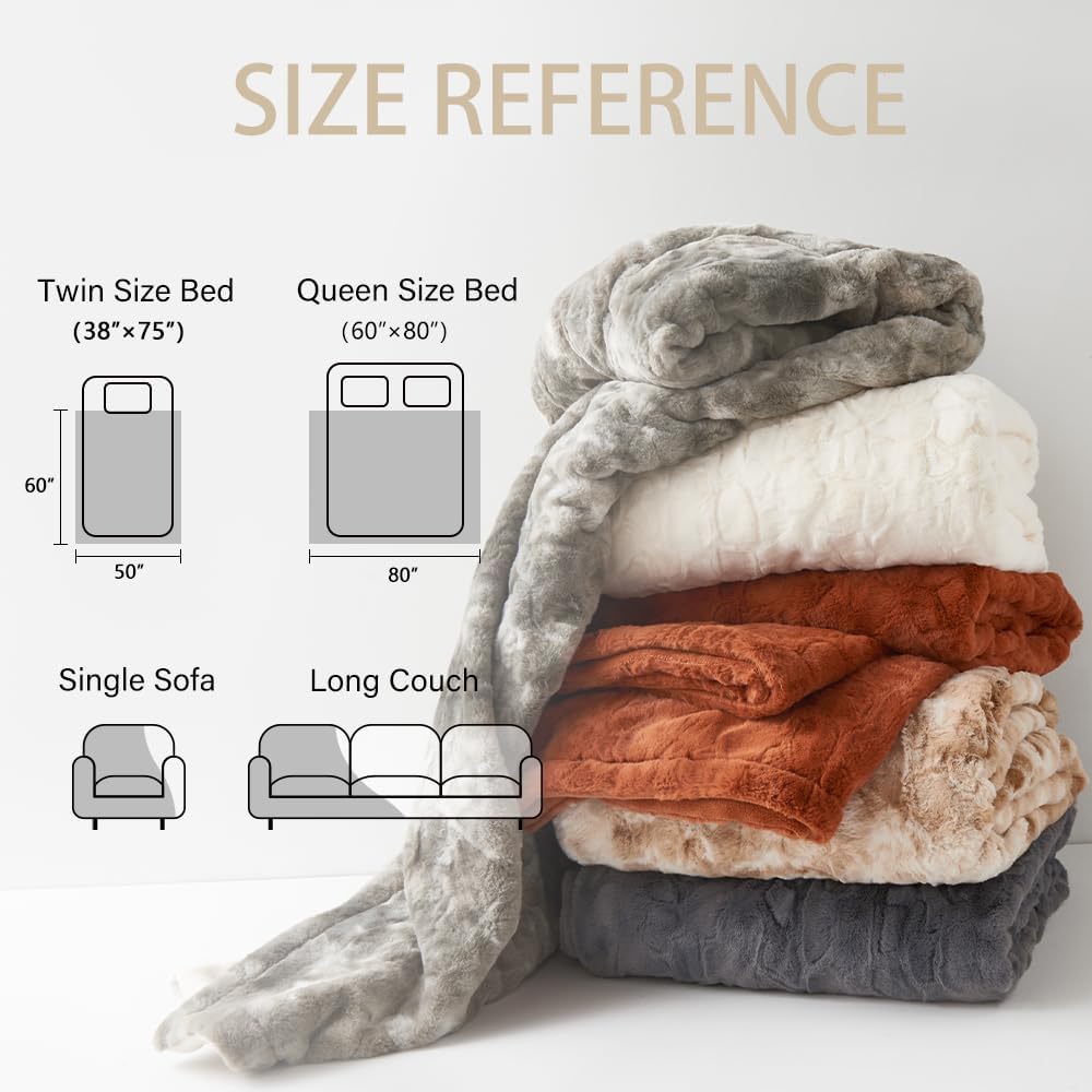 Krifey Oversized Faux Fur Blanket, Super Soft Cozy Blanket, Luxury Fluffy Throw Blanket Fuzzy Bed Throw, Plush for Women, Marbled Beige 60" x 80"