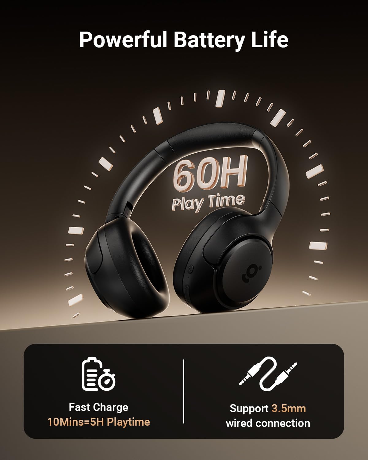 Hybrid Active Noise Cancelling Headphones, Wireless ANC Bluetooth 5.4 Over Ear Headphones, Clear Calls, Deep Bass, 60H Playtime, Comfort Fit, Foldable Headset for Gym Travel Office Home Black