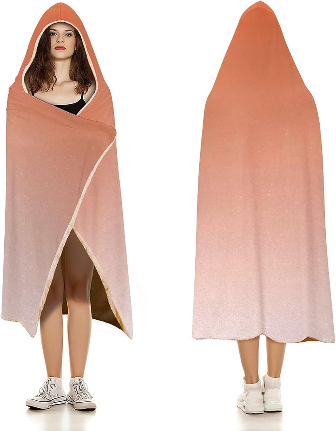 Throw Blankets, Ombre Wearable Hooded Blanket for Adults, Scorching Sunset in The Hot Desert Inspired Dusk, Soft Warm Cozy, 50 x 60inches, Studying Reading Snuggling Napping Office, Orange