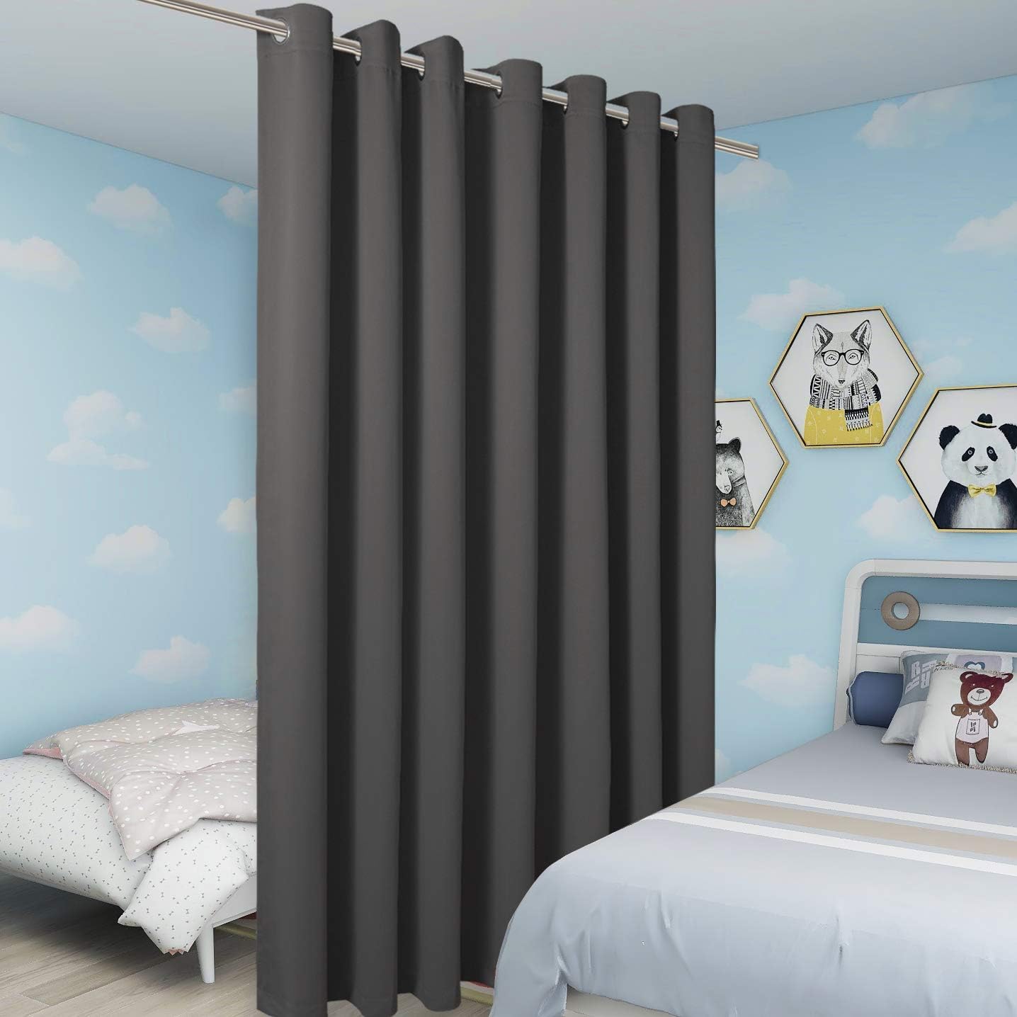 BONZER Room Divider Curtain Total Privacy Wall Grommet Thermal Insulated Soundproof Extra Wide Blackout Curtains for Bedroom Living Room, 84L x 108W Inch (7L x 9W ft), 1 Panel, Dark Grey
