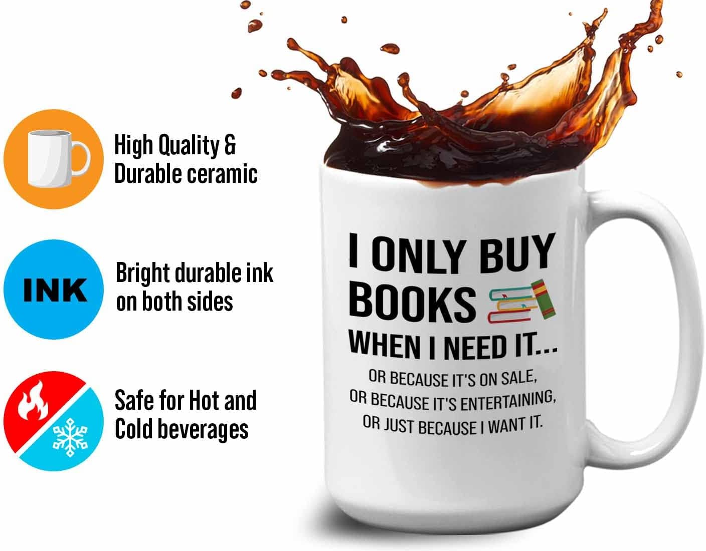 Bubble Hugs Book lovers Coffee Mug 15oz White - Only Buy Books - Author Writer Library Library Editor Introvert Book Lovers Cat Lover Chill Relax Bookworm Reading