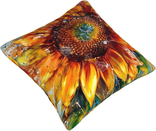 All-Season Square Pillow Covers 18"X18", Sunflower, Decorative Throw Pillow Covers for Sofa Bed Couch, Hidden Zipper Cushion Cover, Square Lumbar & Accent Pillowcases for Home Decor