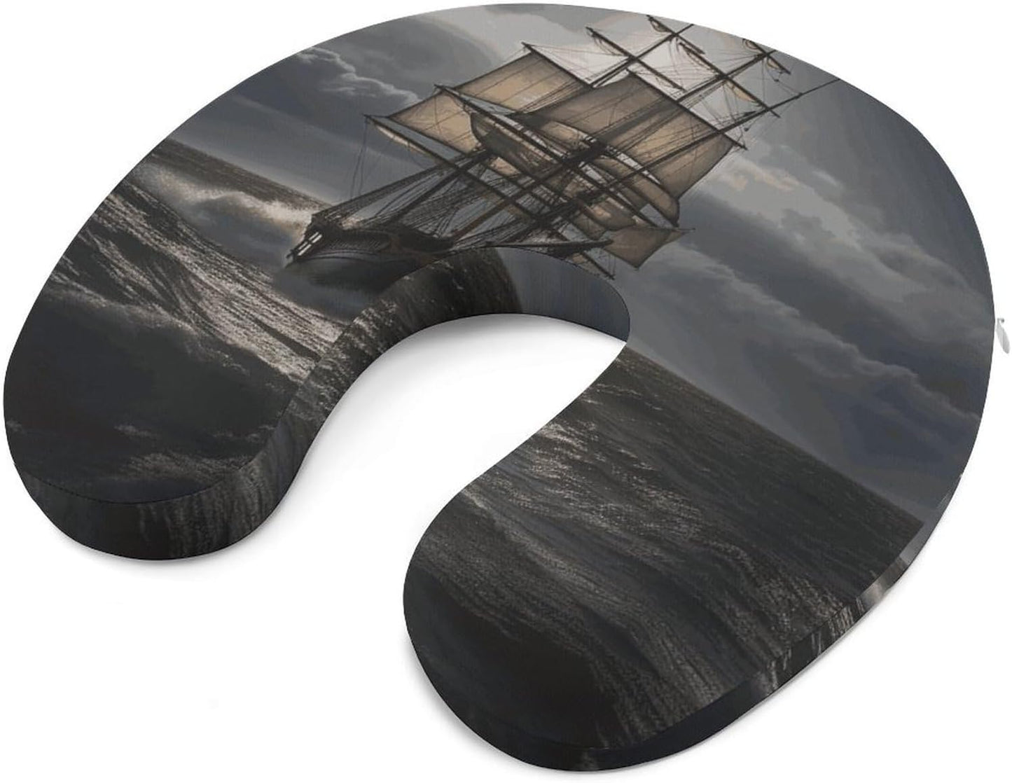 Sailing Ship in Storm Neck Pillow Memory Foam U Shaped Pillows Portable Pillows for Shoulder Travel Head Support Pillow with Concealed Zipper for Airplane Car Home Office