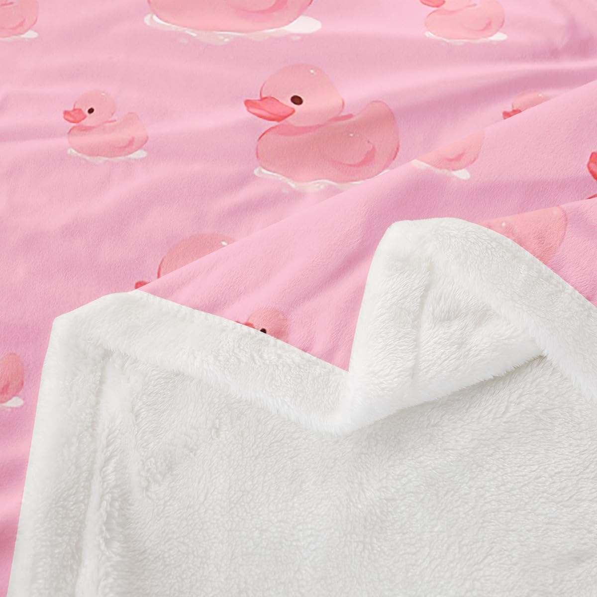 Pink Duck Throw Blanket,Farm Animals Fleece Blanket,Cartoon Duck Blankets for Kids Girls Teens Boys Room Decor,Fashion Pink Print Sherpa Blanket,for Chair/Sofa,40"×50"