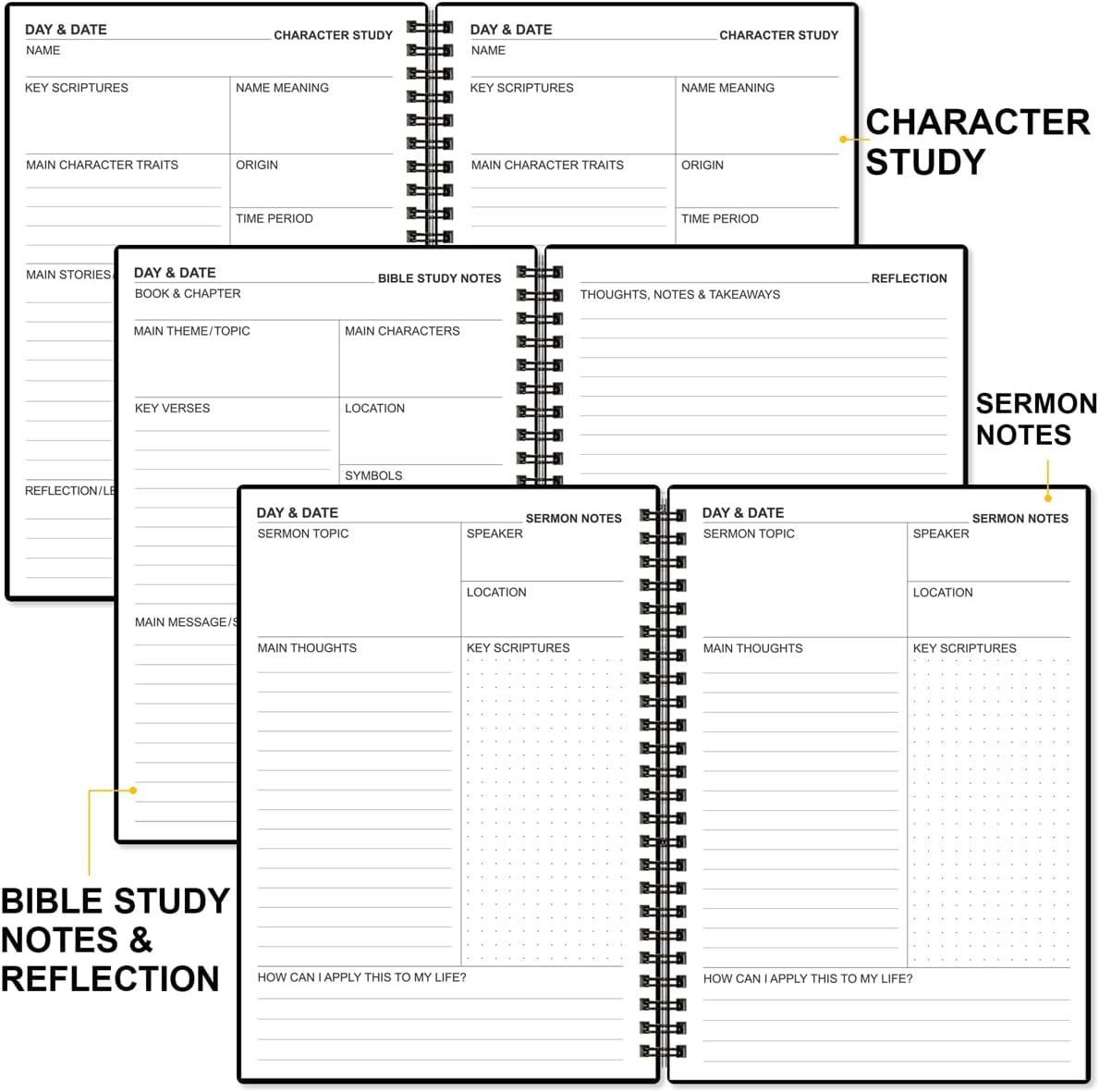 Bible Study Journal/Notebook – Church Notes Notebook – Note Taking & Journaling Kit, 5.8" x 8.5", Black