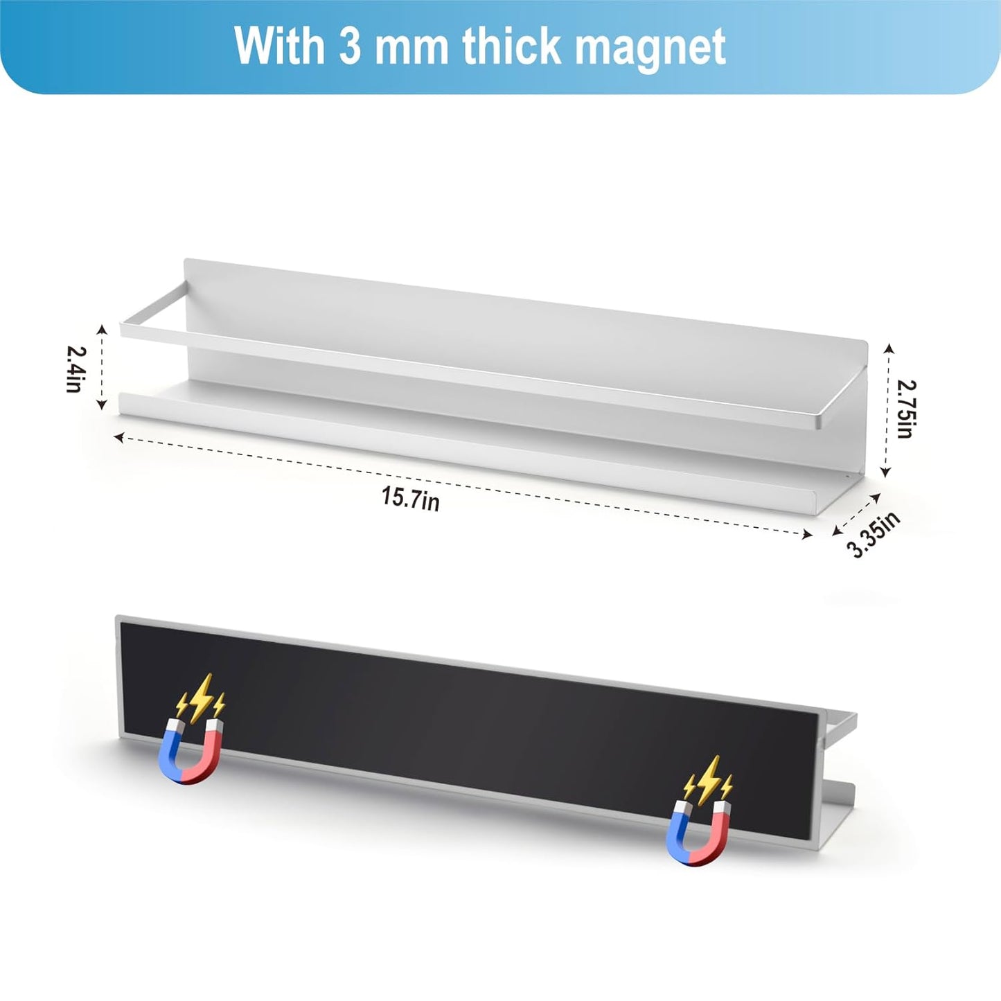 Metal Magnetic Book Shelf for Whiteboard, Metal Magnetic Bookshelf, Book Display Shelf for Teacher Kids Classroom Office (White)