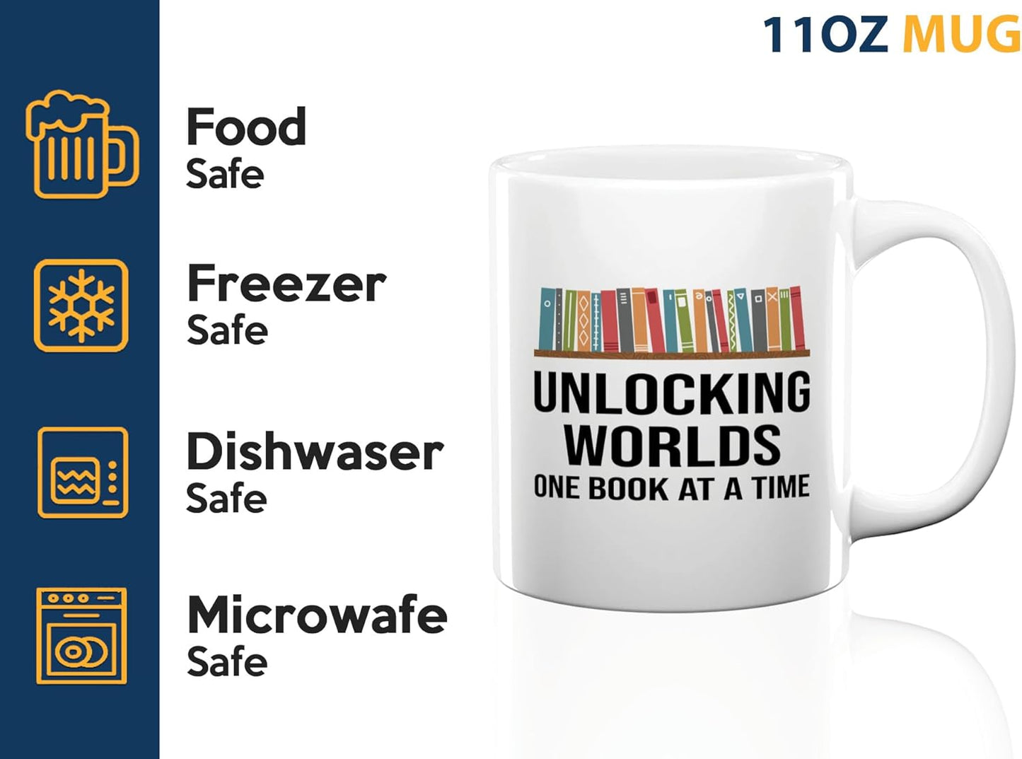 Book Lover Coffee Mug 11oz White -Unlocking Worlds - Gift For Poets Bookish People Bibliophile Librarian Book Club Reader