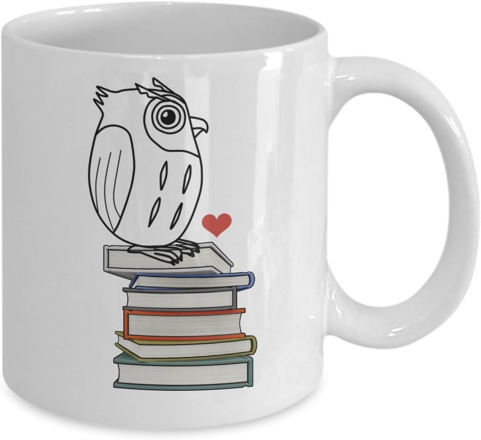 Owl Mug Book Nerd Lover-Funny Ceramic White Cup with Heart as Seen on Shirt-Cute Gift for Nerdy Geek Who Loves Reading