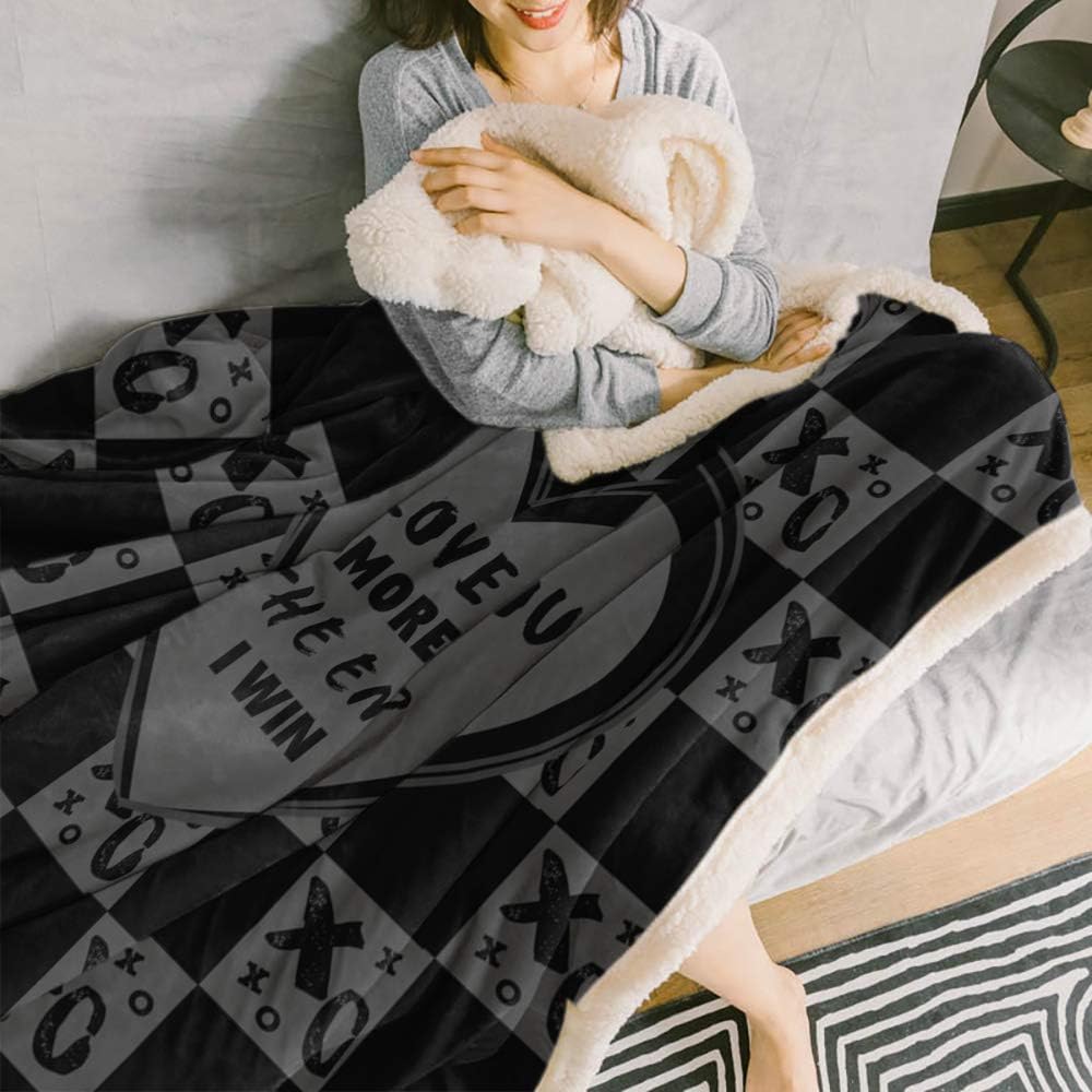 Sherpa Fleece Blanket Ultra Soft Throw Blanket - Valentine's Day I LOVE YOU MORE THE END I WIN Dark Grey - Fuzzy, Cozy, Shaggy, Warm - Reversible Microfiber Blanket for Bed Sofa Couch, 49 x 79 Inches