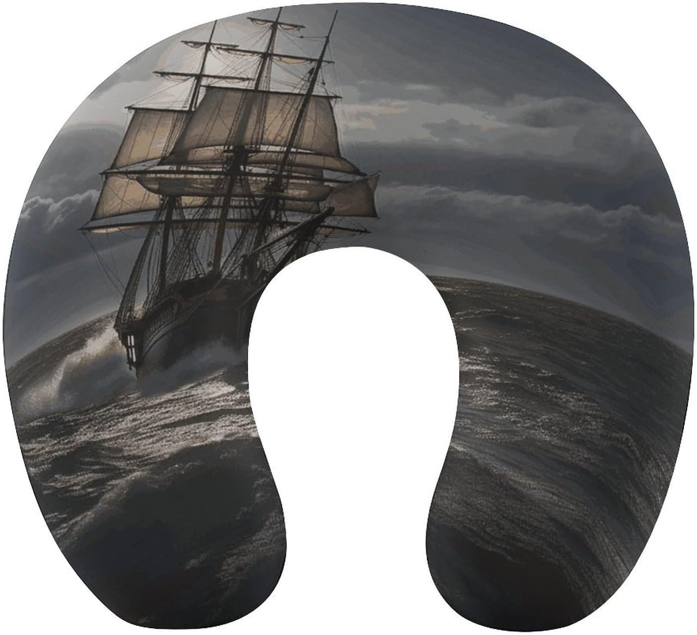 Sailing Ship in Storm Neck Pillow Memory Foam U Shaped Pillows Portable Pillows for Shoulder Travel Head Support Pillow with Concealed Zipper for Airplane Car Home Office