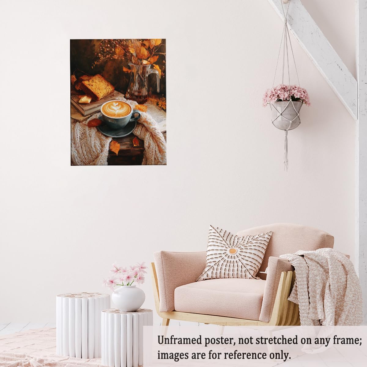 Autumn Coffee Still Life Wall Art – Cozy Fall Latte and Sweater Canvas Print with Bread, Leaves, and Books for Seasonal Kitchen or Reading Nook Decor-12x16Inch Ready to Hang (Unframed)