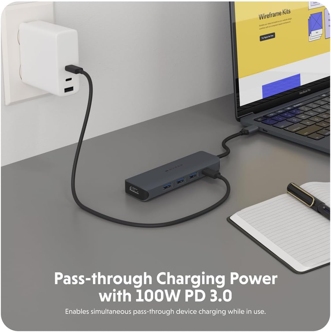 HyperDrive Next 6 Port USB Hub – USB C to HDMI 4K60Hz Display, 10Gbps Data Transfer, 100W Power Delivery Charging, 3X USB-A — Compatible w/MacBook Pro, MacBook Air, PC, and Chromebook