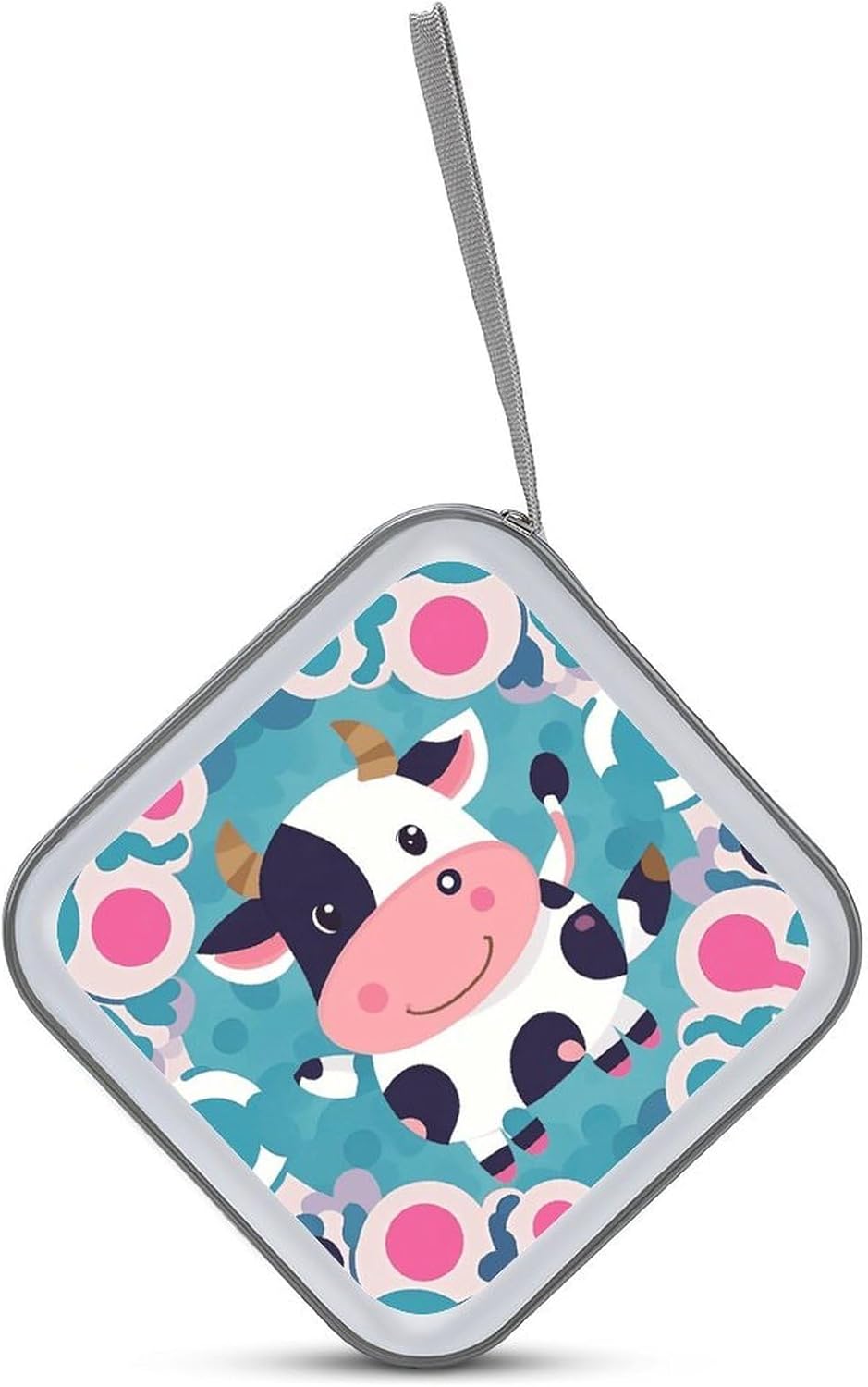 Cute Cow Polka Dot CD Case Portable Zipper CD Case 40 Capacity Hard Plastic DVD Cases Holder Large Storage Disc Wallet Bag for Car Home Travel DVD Collection Bag