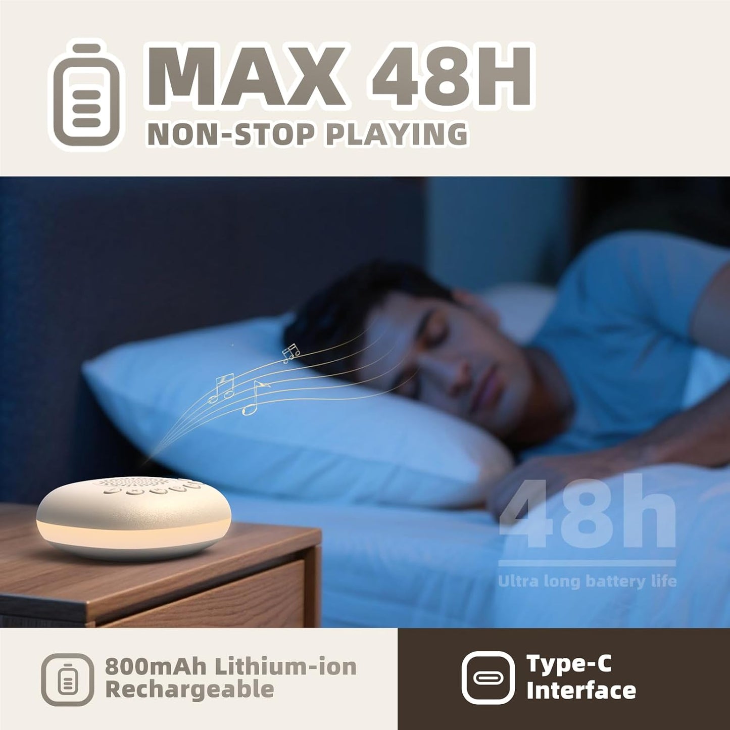 White Noise Sound Machine, Portable Sound Machine for Sleep Baby, Kids & Adults, 20 Travel Soothing Sounds Brown/Pink Noise/Lullaby, Rechargeable, Timer, Memory & Night Light for Home, Nursery