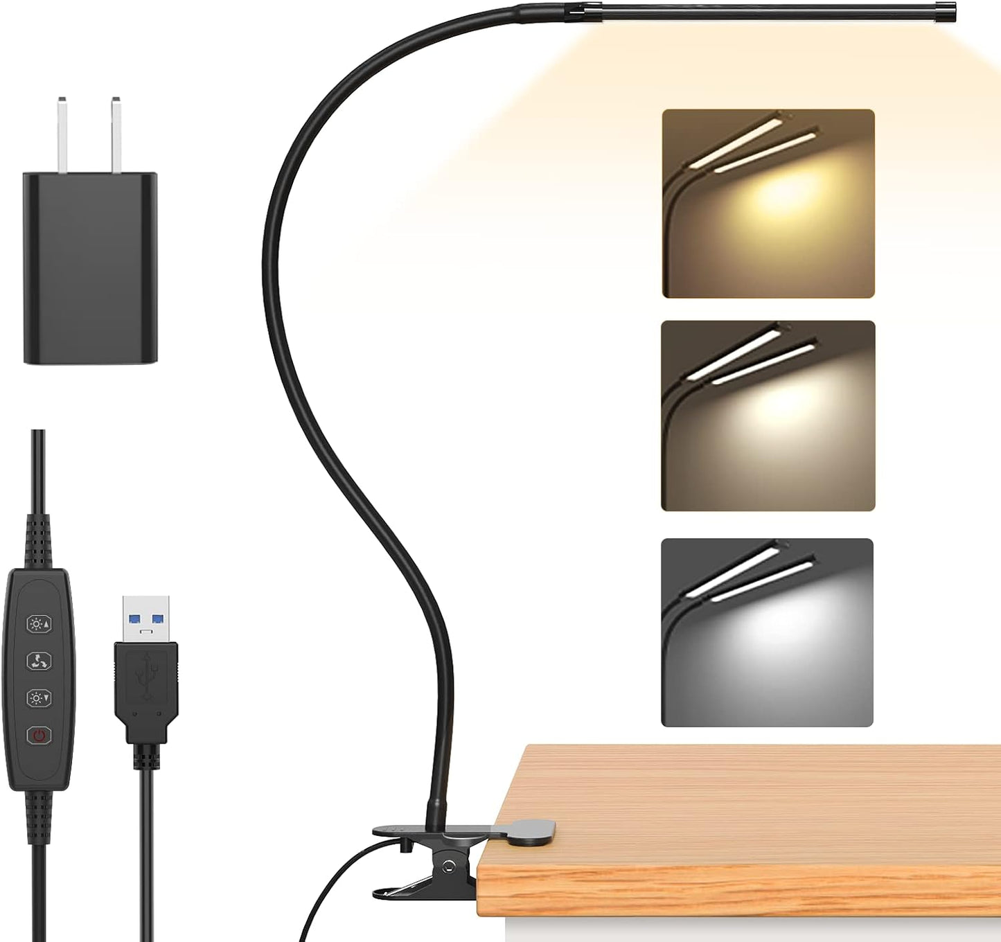 iZELL Book Light, LED Reading Light Clip On [3 Color Modes & 10 Brightness Levels] Flexible Gooseneck Book Lamp for Kids Reading in Bed at Night, Clip to Bedside Table, Headboard or Dorm