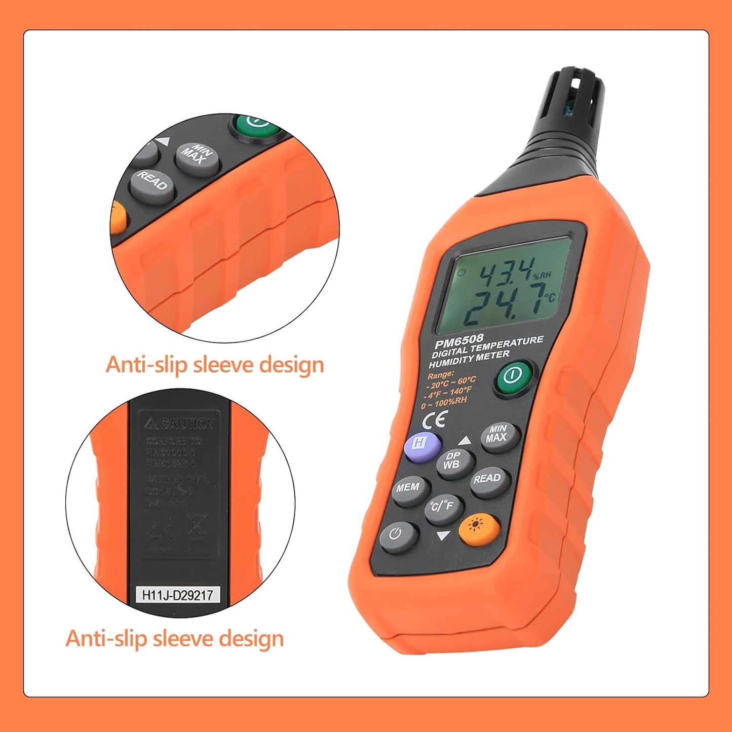 Digital Humidity and Temperature Meter MS6508 Handheld Portable Thermometer Humidity Gauge Meter Monitor with Dew Point and Wet Bulb Backlight LCD Display for Daily Life Industry Agriculture