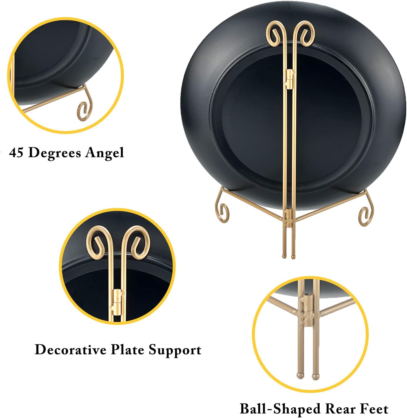 Plate Stand, Black and Gold 2-Pack 6 Inch Iron Easel Stand for Display, Plate Holder for Decorative Plates, Plaque, Photo Frame, Artwork and Collectibles