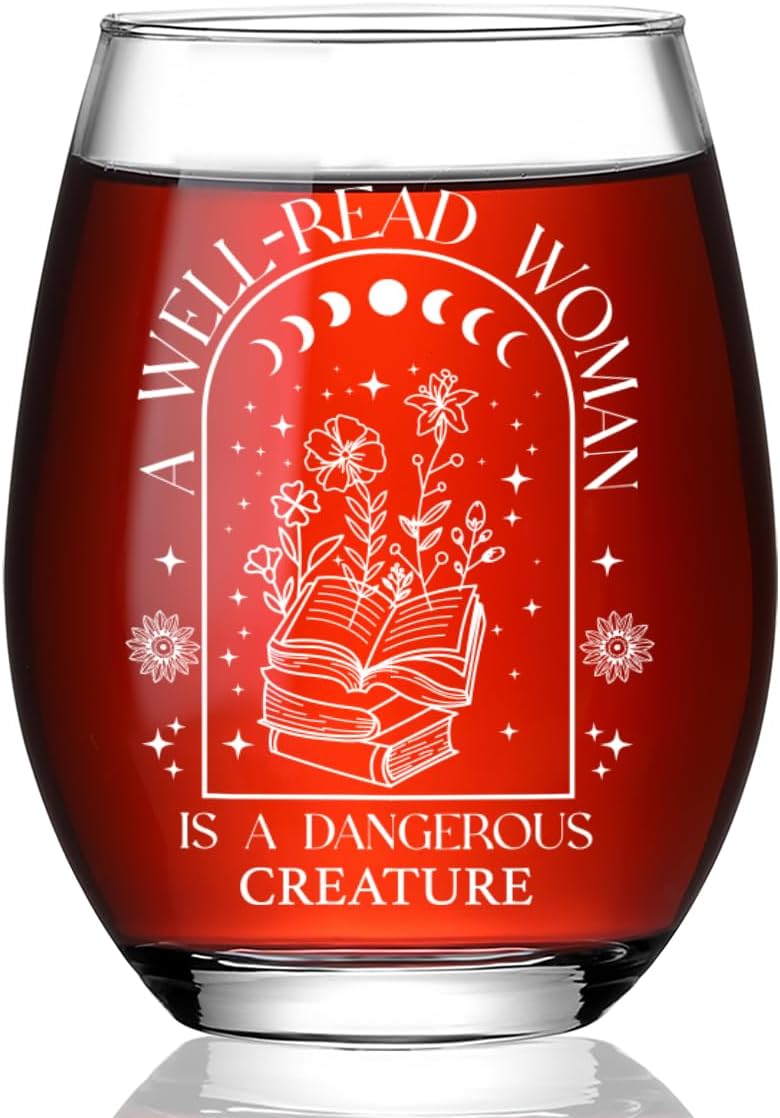 A Well-Read Women is a Dangeraous Creature,Bookish Wine Glass Gifts For Women,Friends,Book Lovers Gifts for Readers,Librarians, Bookworm,Reading Accessories,Birthday Reading Gift for Book Lovers-29