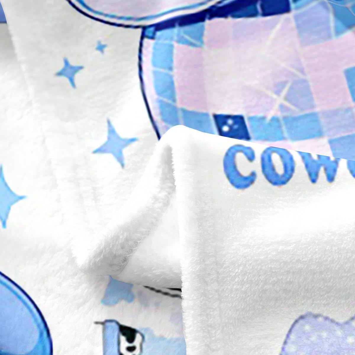 Cowgirl Boots Kids Flannel Blanket,Bow-tie Bowknot Cowboy Hats Disco Ball Bed Blanket for Girls Women,Cow Fur Print Geometric Plaids Fleece Blanket,Blue Fuzzy Blanket,Throw Size (50 x 60 Inches)