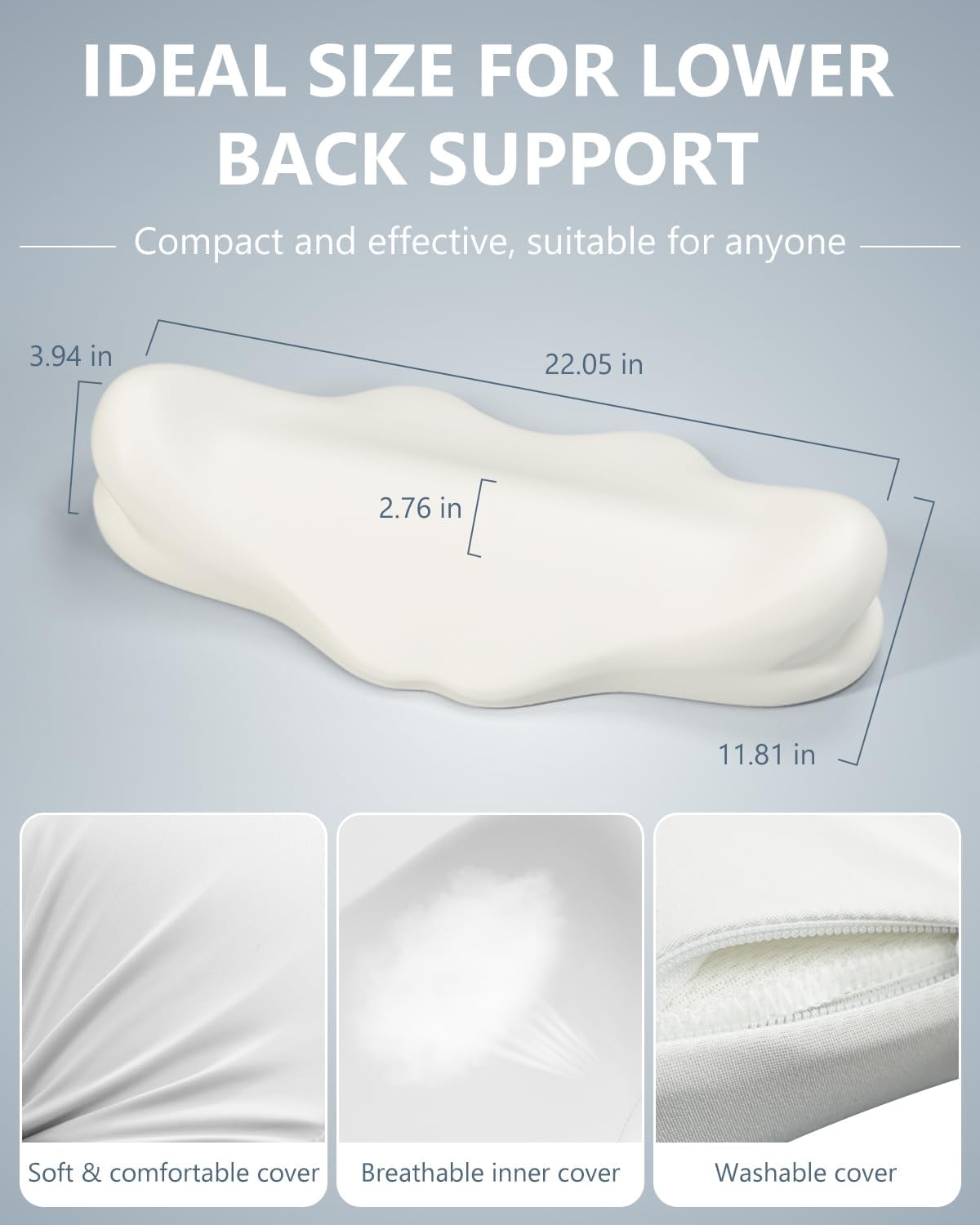 SMDR Ergonomic Lumbar Support Pillow, Dual-Wing Memory Foam Back Cushion for Lower Back Pain Relief & Posture Support (Standard Height), Washable Cover