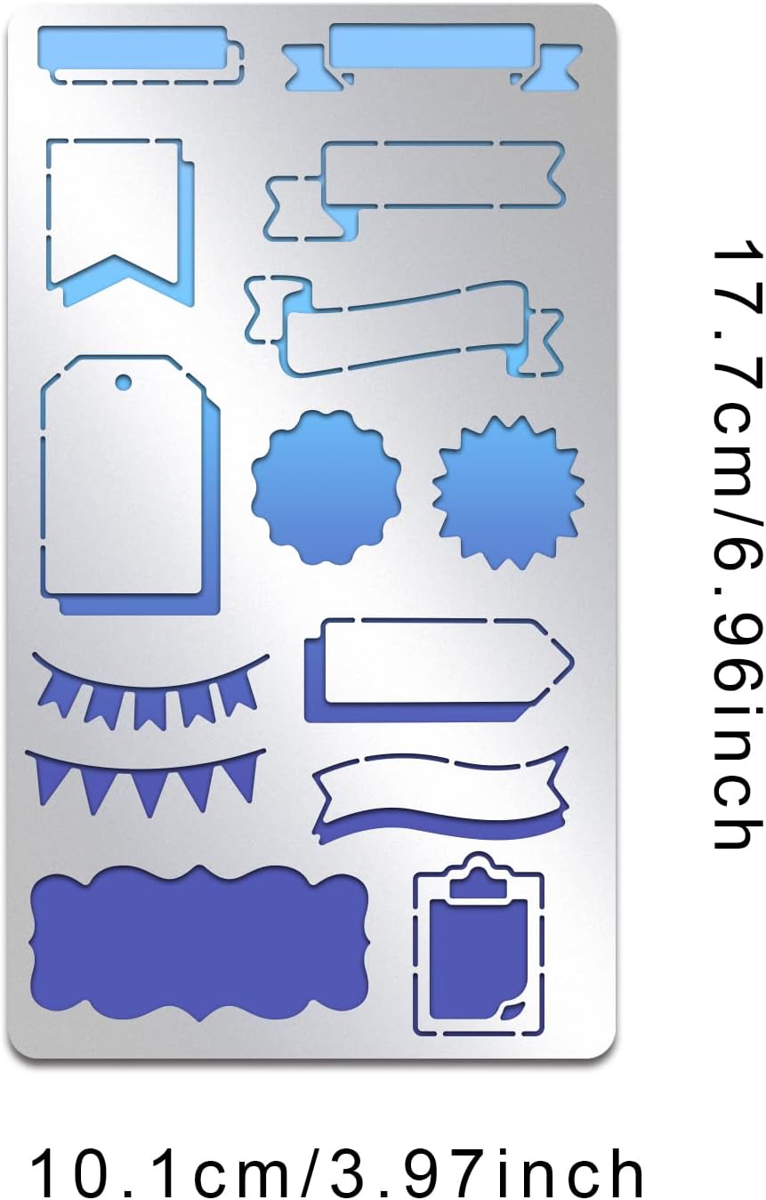 INFUNLY Metal Journal Stencils Banners Metal Stencils Bookmark Label Stencil Reusable Planner Metal Template for Journaling Diary Wood Carving Drawings Woodburning Engraving Scrapbooking