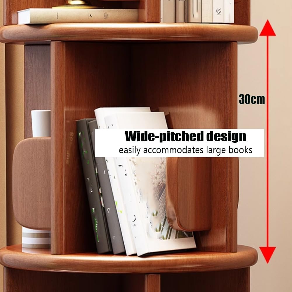 Solid Wood Rotating Bookshelf 360° Rotating Bookcase Small Floor Standing Bookcase Book Shelf 3 Tier 4 Tier Display Rack for Living Room Bedroom(Walnut,2 Tie)