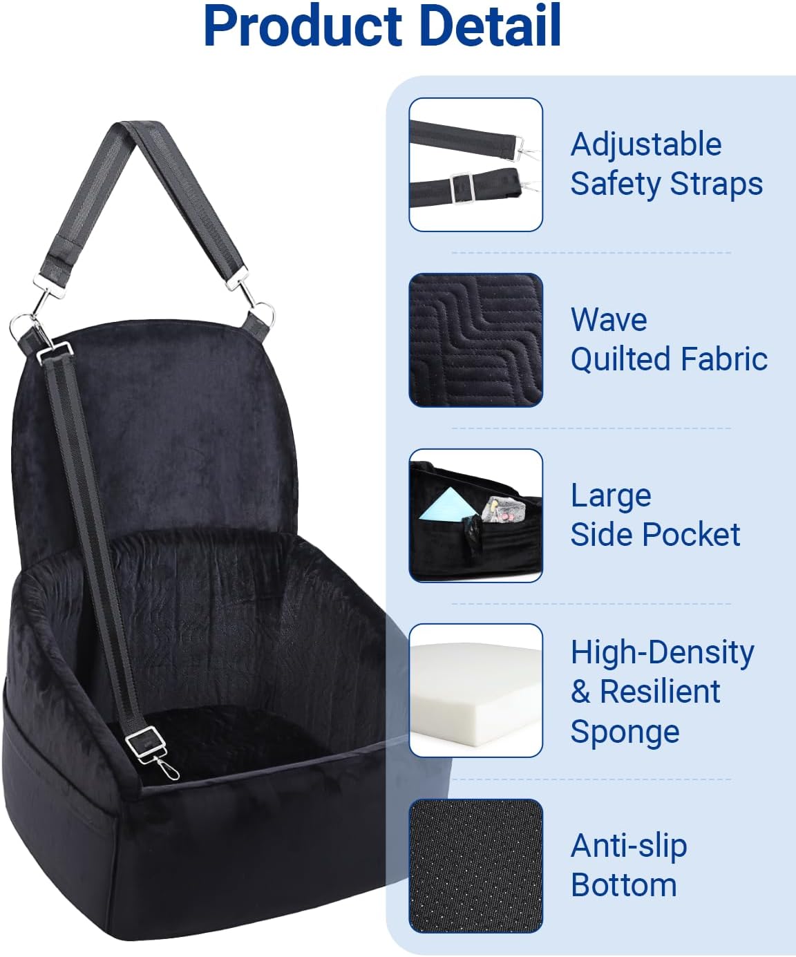 Dog Car Seat for Small Medium Dogs, Dog Booster Seat with Extendable Backrest, Pet Portable Car Seats up to 30 lbs, Washable Travel Bed with Storage Pockets and 2 Safety Leashes, Black