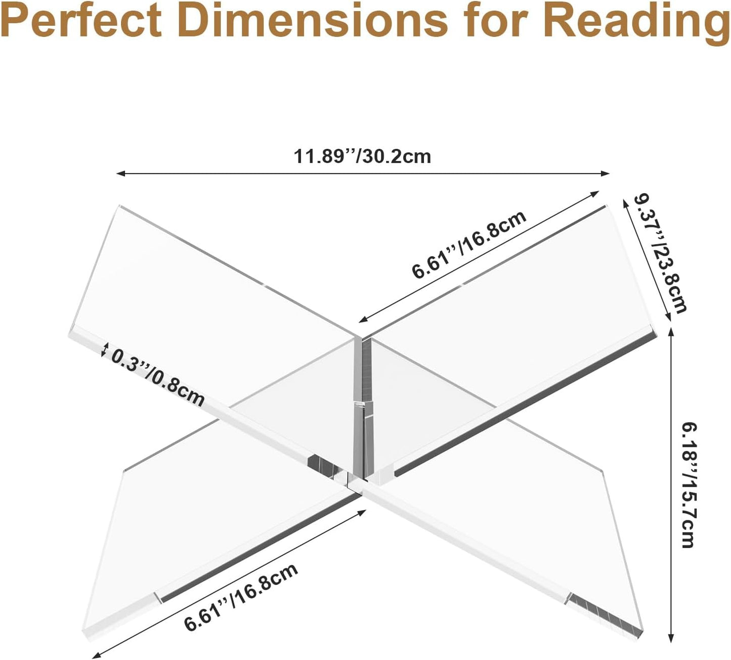 DDK Clear Acrylic Book Stand, 8mm Thick X-Frame Cookbook Holder, Recipe Book Display Stand for Bibles, Magazines, Tablets, Hands-Free Reading for Kitchen, Office, Home