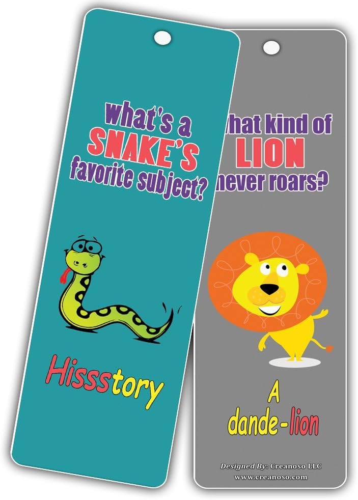 Creanoso Bookmarks Cards for Kids (30-Pack) - Hilariously Silly and Funny Jokes Series 2 - Excellent Party Favors Teacher Classroom Reading Rewards and Incentive Gifts for Young Readers