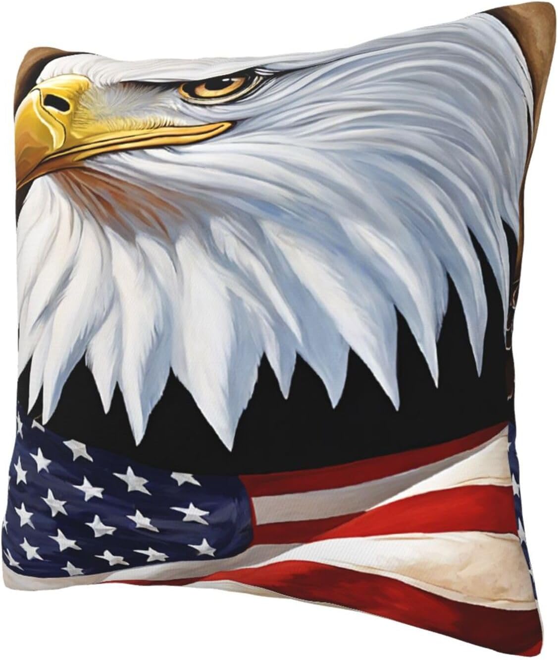 All-Season Square Pillow Covers 18"X18", Patriotic Bald Eagle Flag, Decorative Throw Pillow Covers For Sofa Bed Couch, Hidden Zipper Cushion Cover, Square Lumbar & Accent Pillowcases For Home Decor