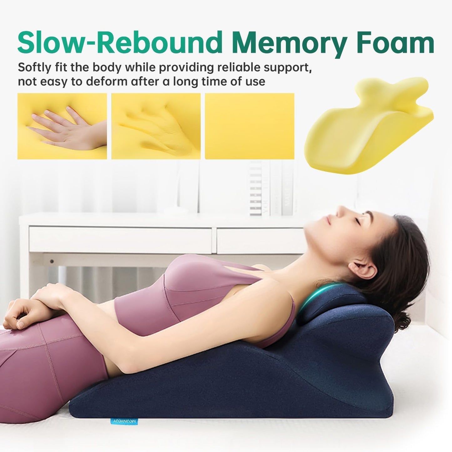 Memory Foam Ergonomic Rest Pillow for Sleeping, Acid Reflux & GERD Relief - Elevation Bed Support Pillow for Back Pain, Post Surgery Recovery, Reading with Removable Washable Cover