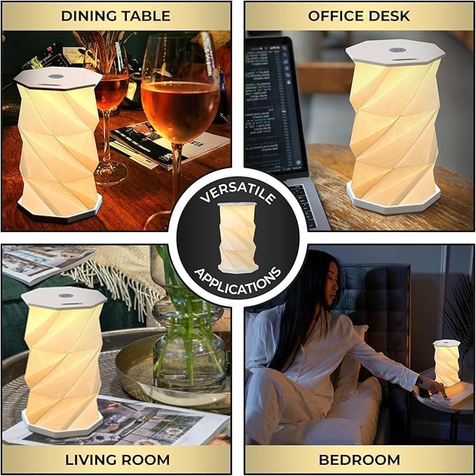 Mini Foldable LED Desk Lamp – USB Rechargeable & Portable - Dimmable Touch Control Light with Adjustable Height up to 5 1/2 for Office, Travel, Bedside - Sleek & Modern (Holiday Snowflake)